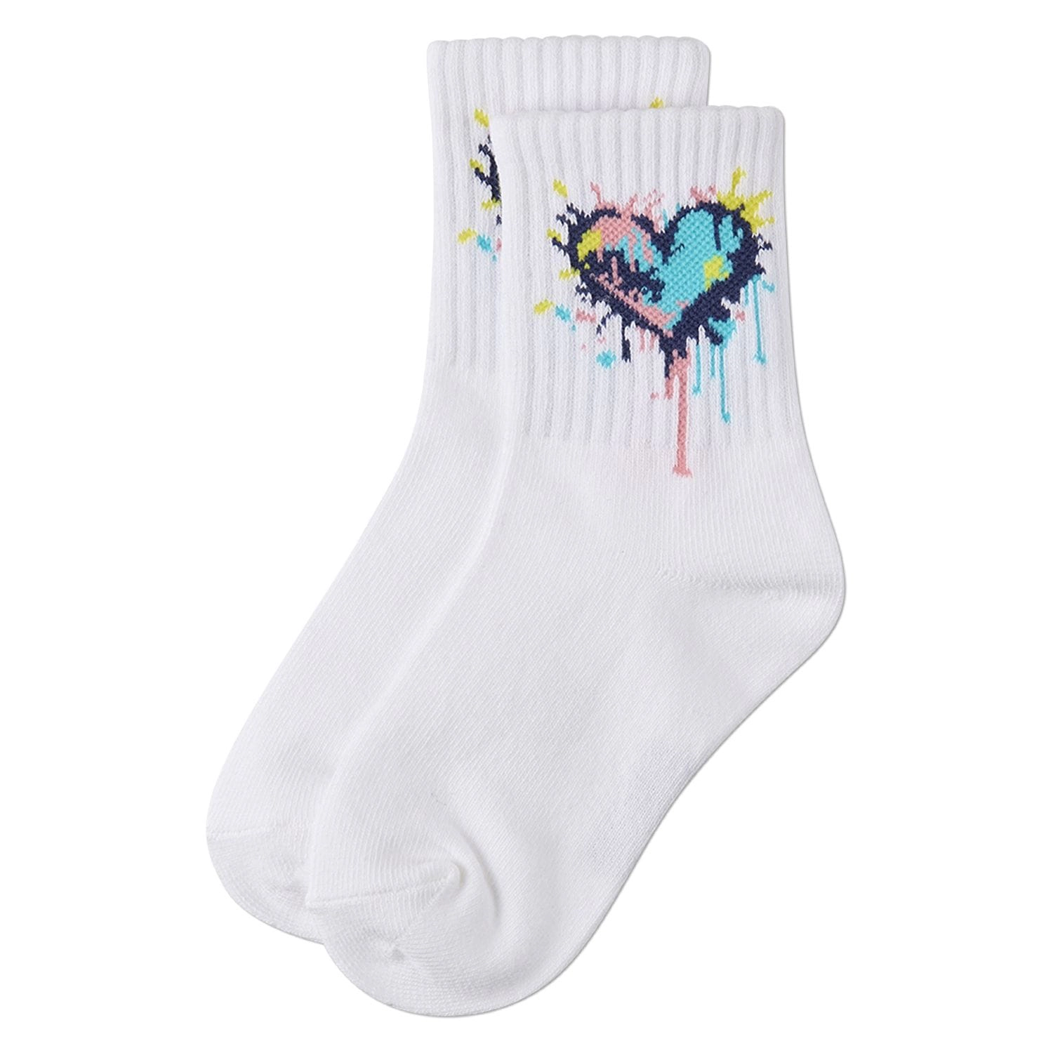 Girls Colorful "Splatter Heart" Cotton Blend Novelty Crew Sock