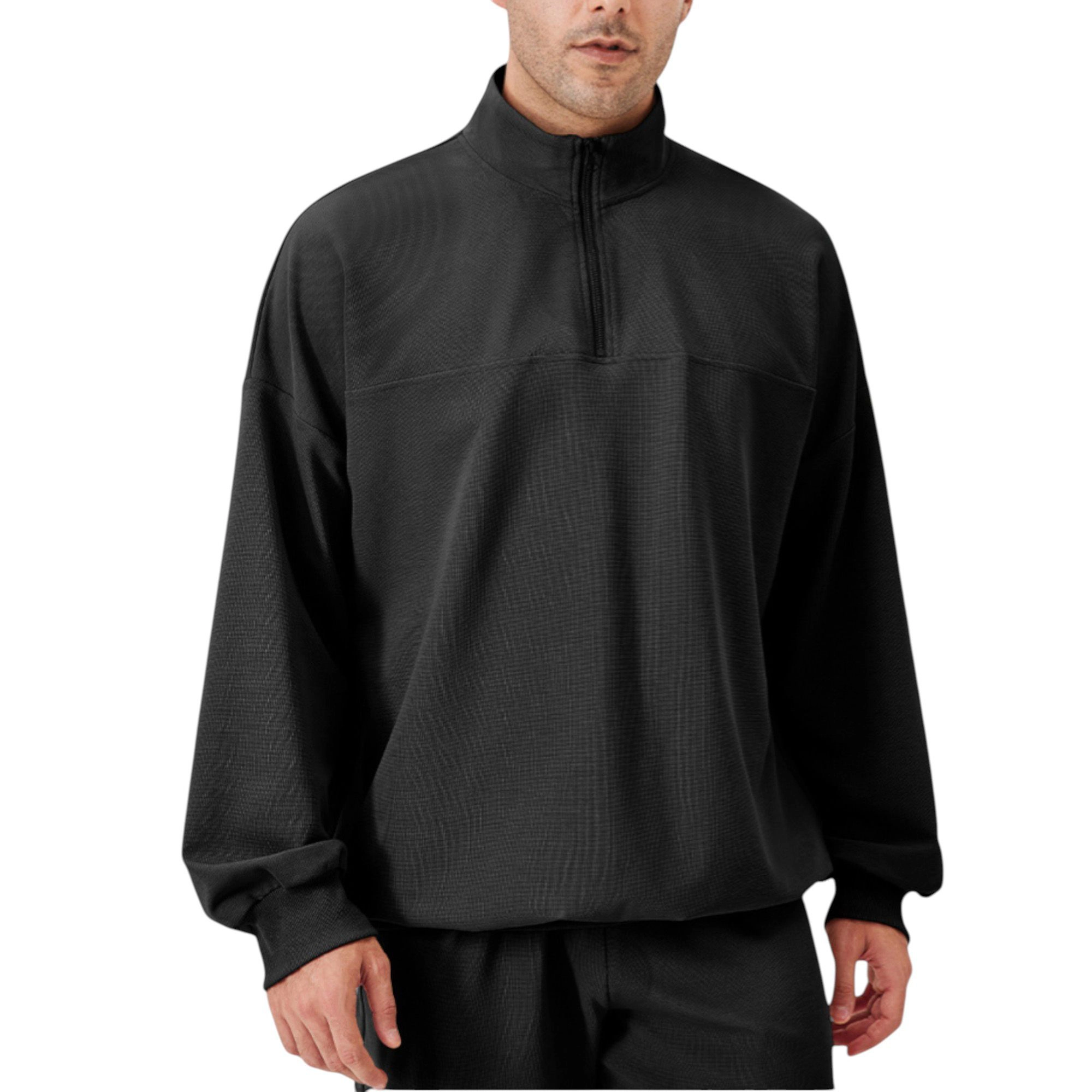 Anna-Kaci Men's Oversized Quarter-Zip Pullover with Drop Shoulders and Ribbed Cuffs for Relaxed Casual Styling