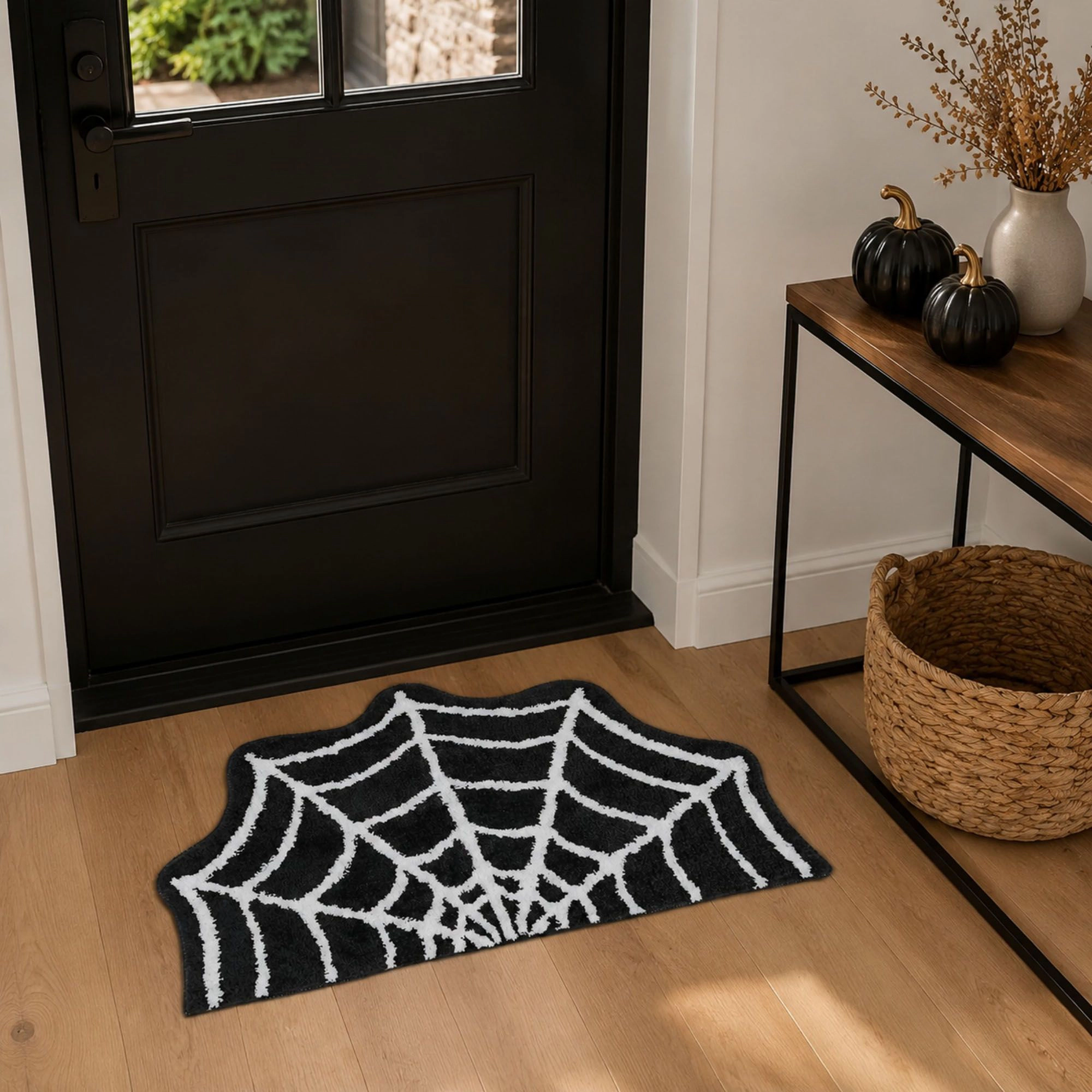 Alilang Halloween Spider Web Shaped Nonslip Bath Accent Rug 15.7 x 23.6 in