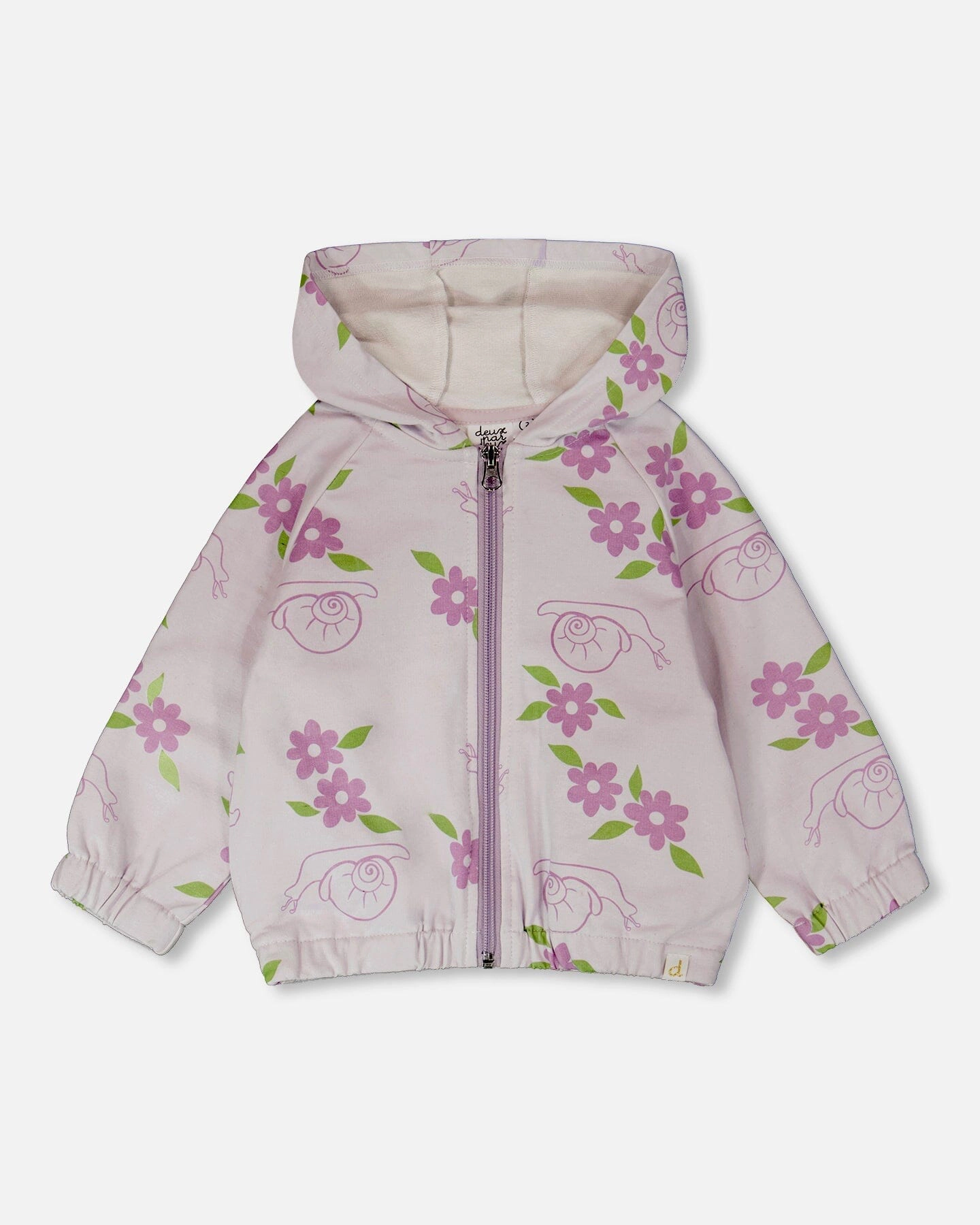 Deux par Deux Girls French Terry Hooded Cardigan Snails Print