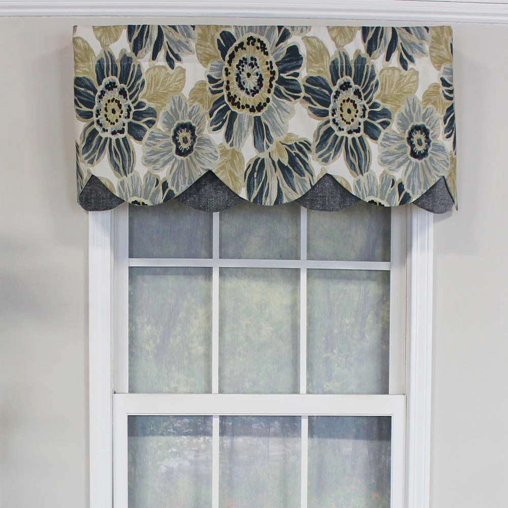 RLF Home Verona Petticoat Modern Premium Design Printed Valance 3" Rod Pocket 50" x 15" Blue/Gray