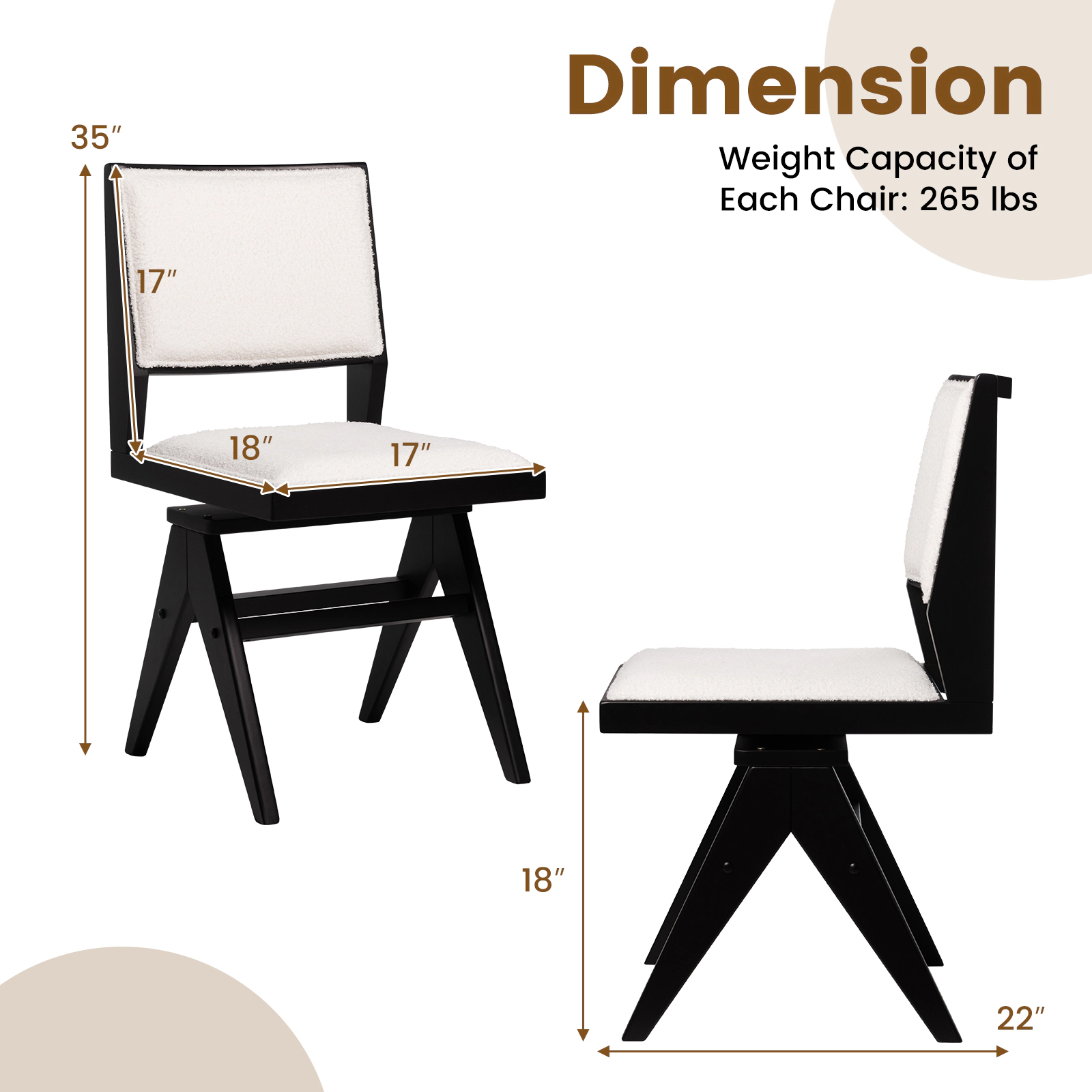 SUGIFT Swivel Wooden Dining Chair 265-Lb Capacity Black and White Faux Sherpa Seat