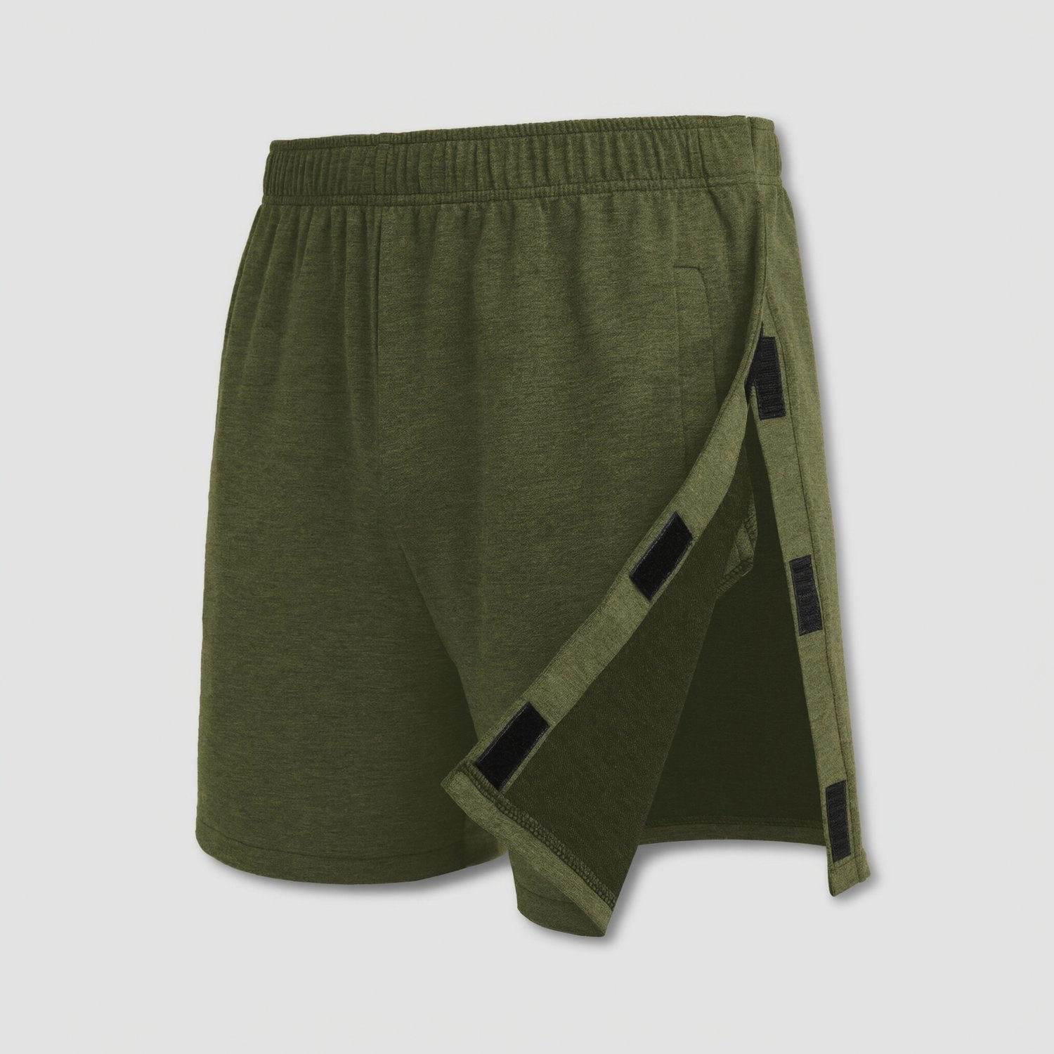 Pinspark Mens Solid Soft Shorts Elastic Waist Side Open Leg Adaptive Lounge