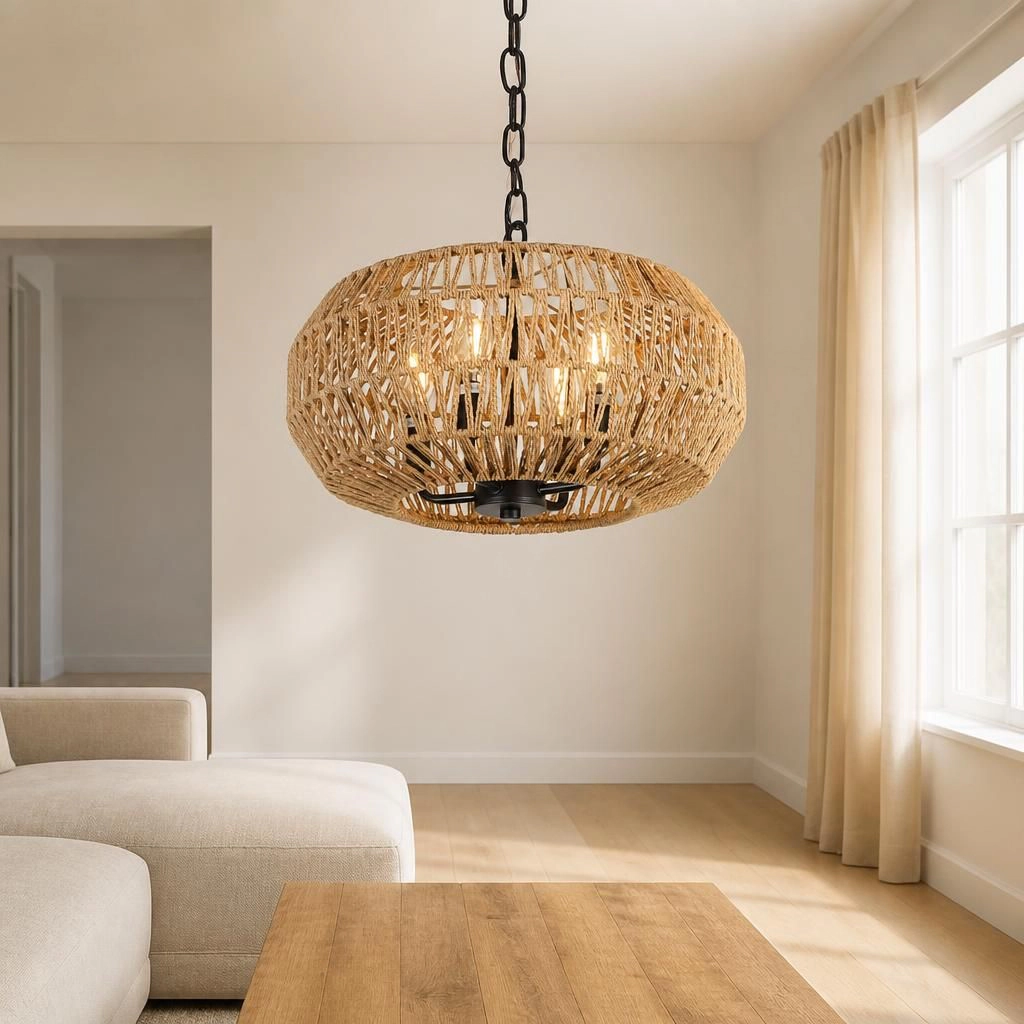 ELEMENT ACE Woven Rattan Metal Flush Mount Ceiling Light