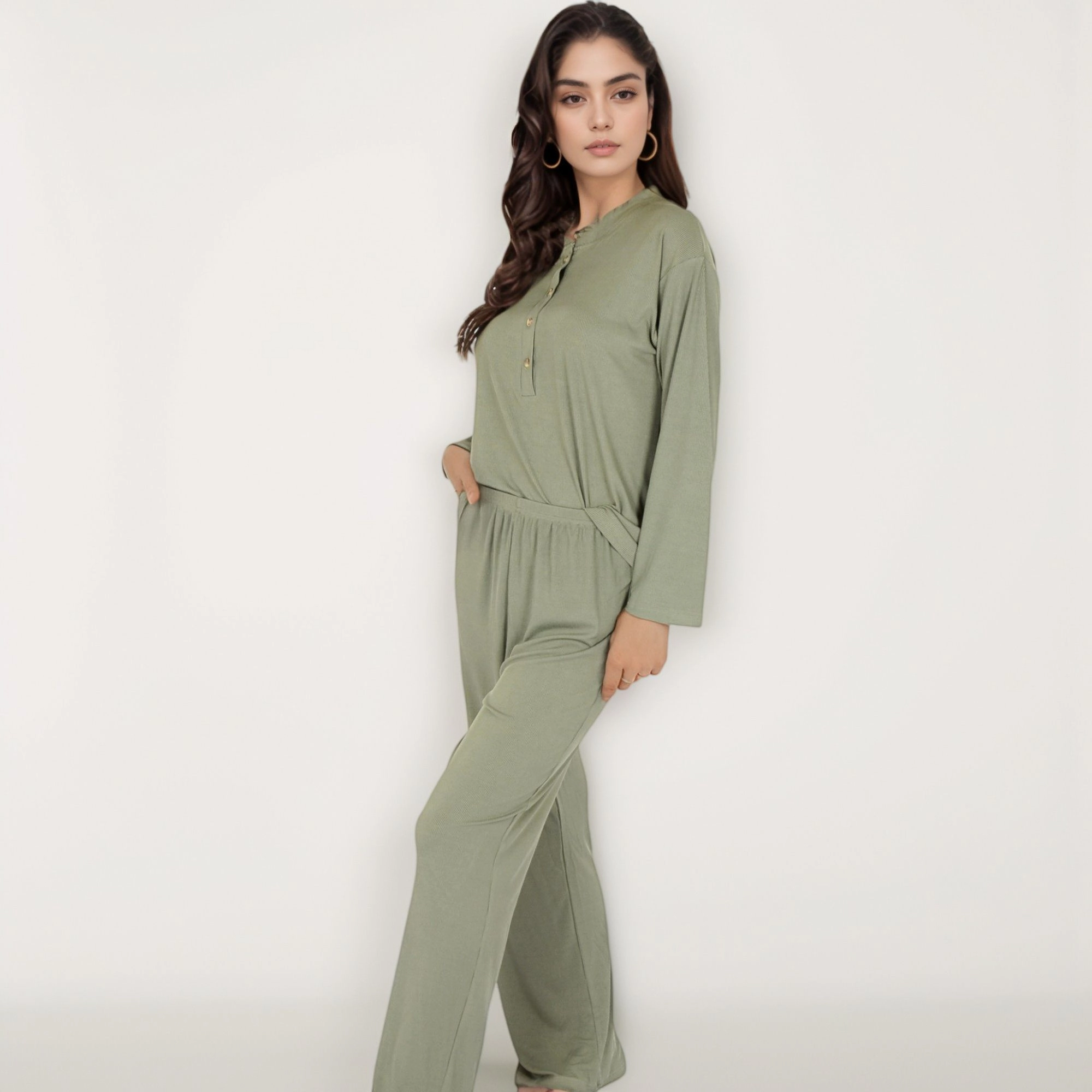 Anna-Kaci Women's Henley Pajama Set with Long Sleeve Button Front Top Relaxed Fit and Full-Length Stretch Lounge Pants