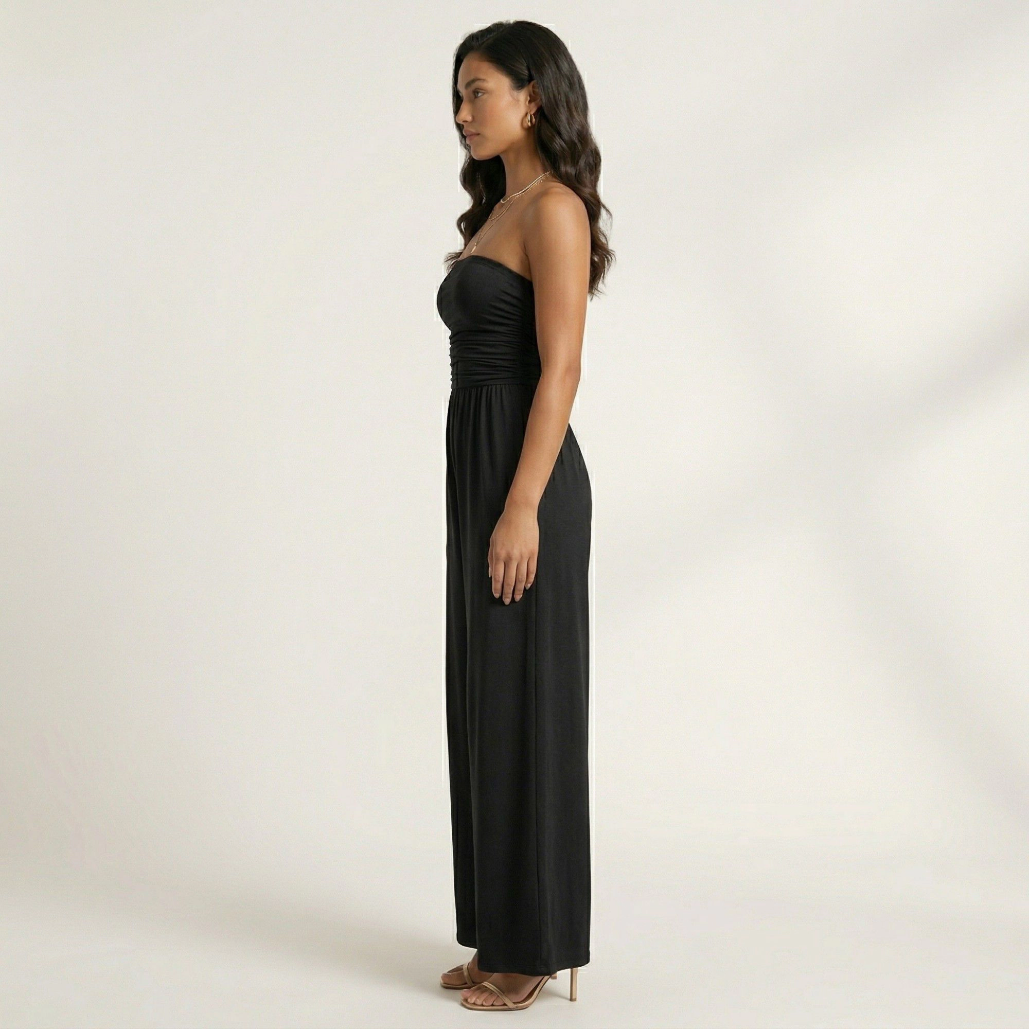 Anna-Kaci Womens Strapless Smocked Wide Leg Jumpsuit