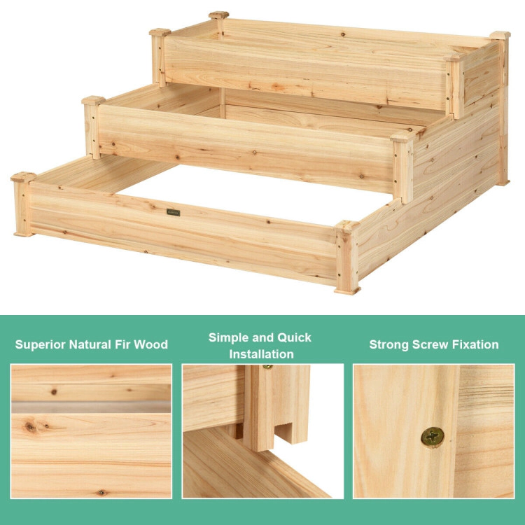 Hivvago Elevated 3 Tier Wooden Garden Bed for Home Gardening
