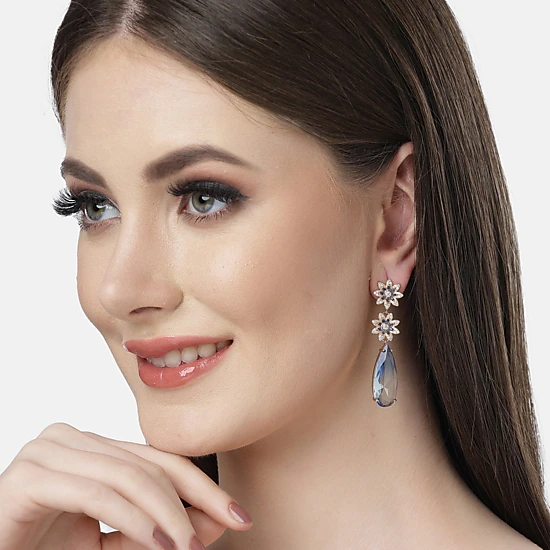 AGP PARIS Womens Diva Collection Double Flower Drop Earrings