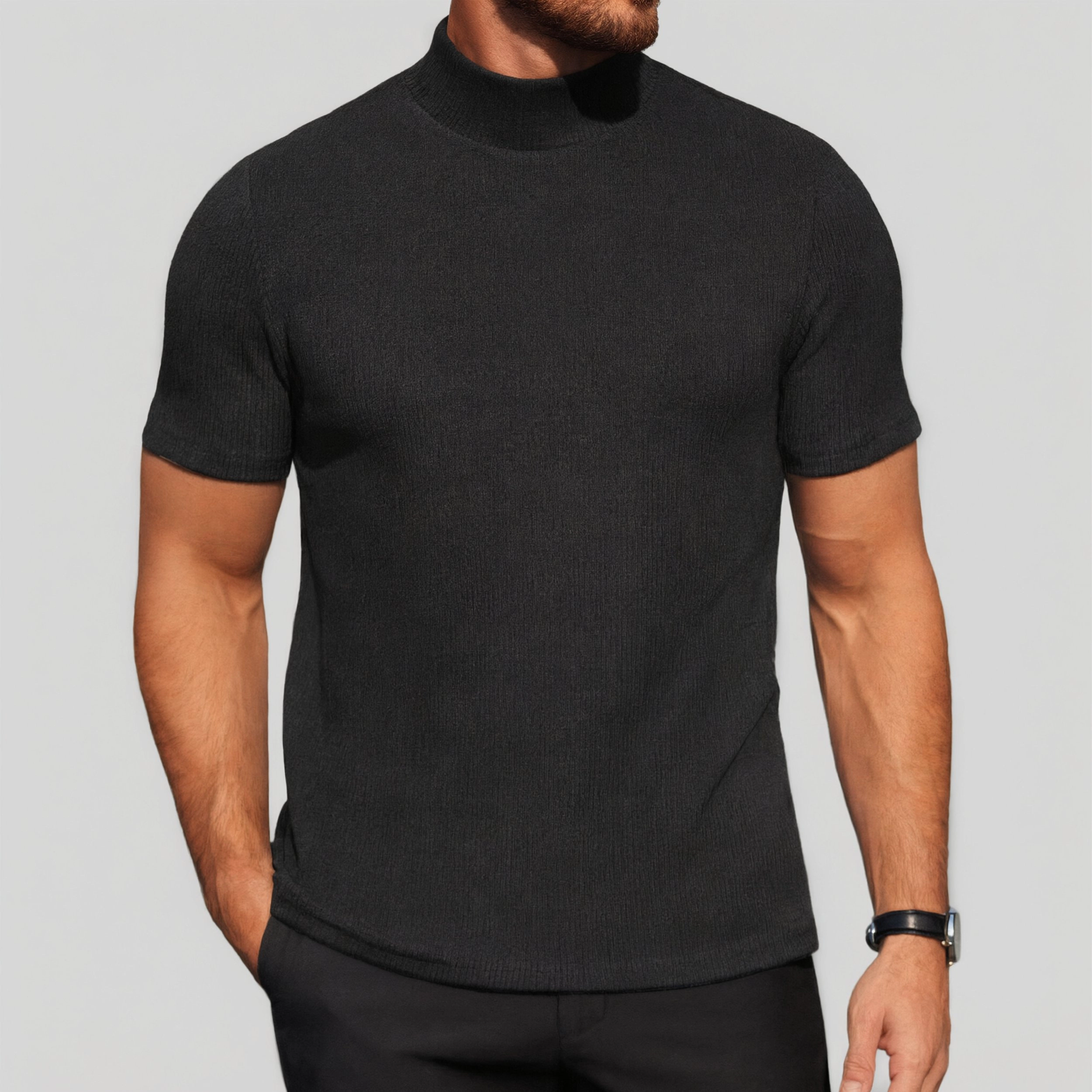 COOFANDY Men's Slim Fit Ribbed Knit Short Sleeve Mock Neck T-Shirt
