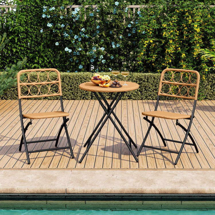 Hivvago 3 Piece Patio Bistro Set Folding Round Table And Chairs With Wicker Seat
