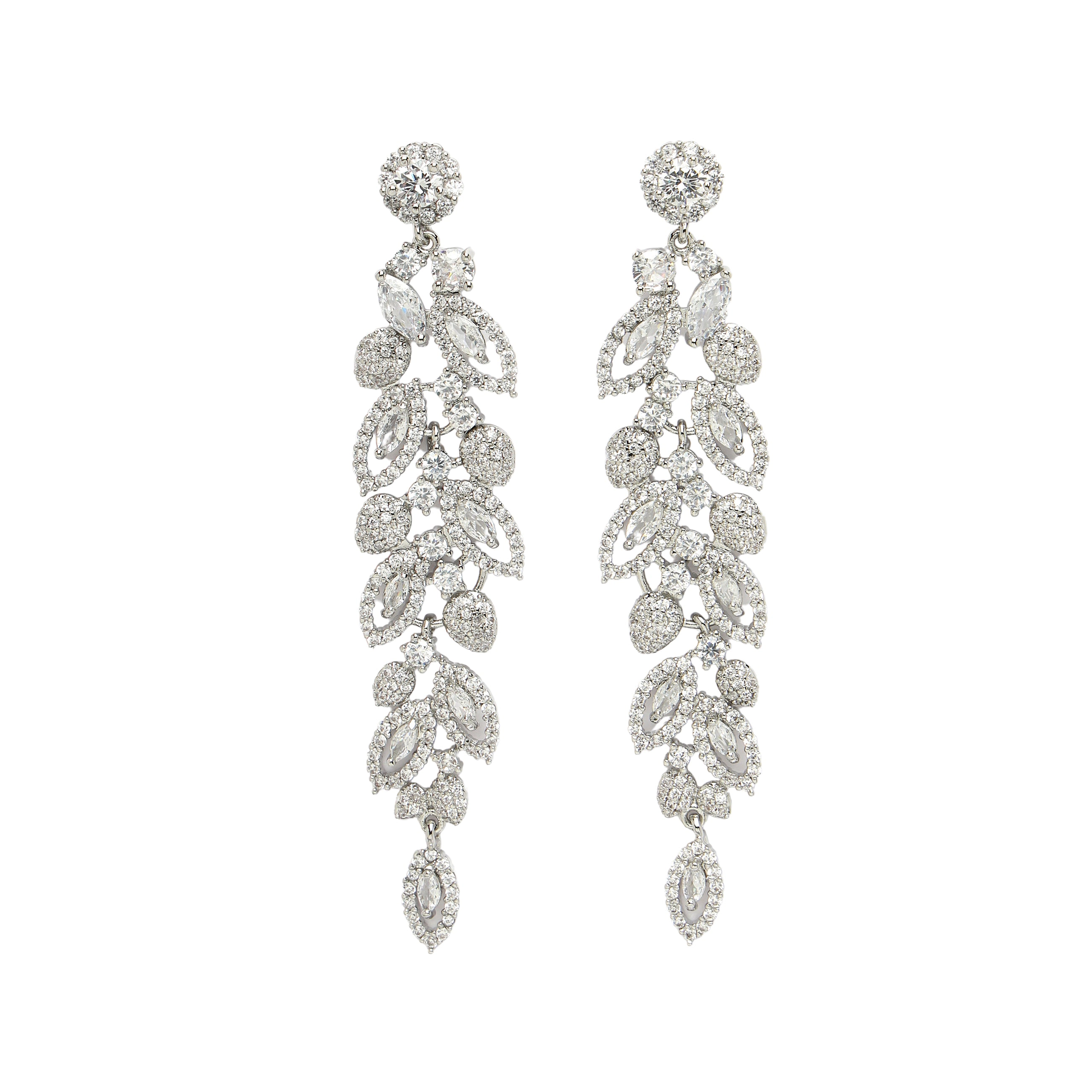 AGP PARIS Womens Diva Long Silver Leaf Drop Earrings