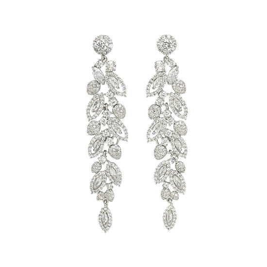 AGP PARIS Womens Diva Long Silver Leaf Drop Earrings, Color