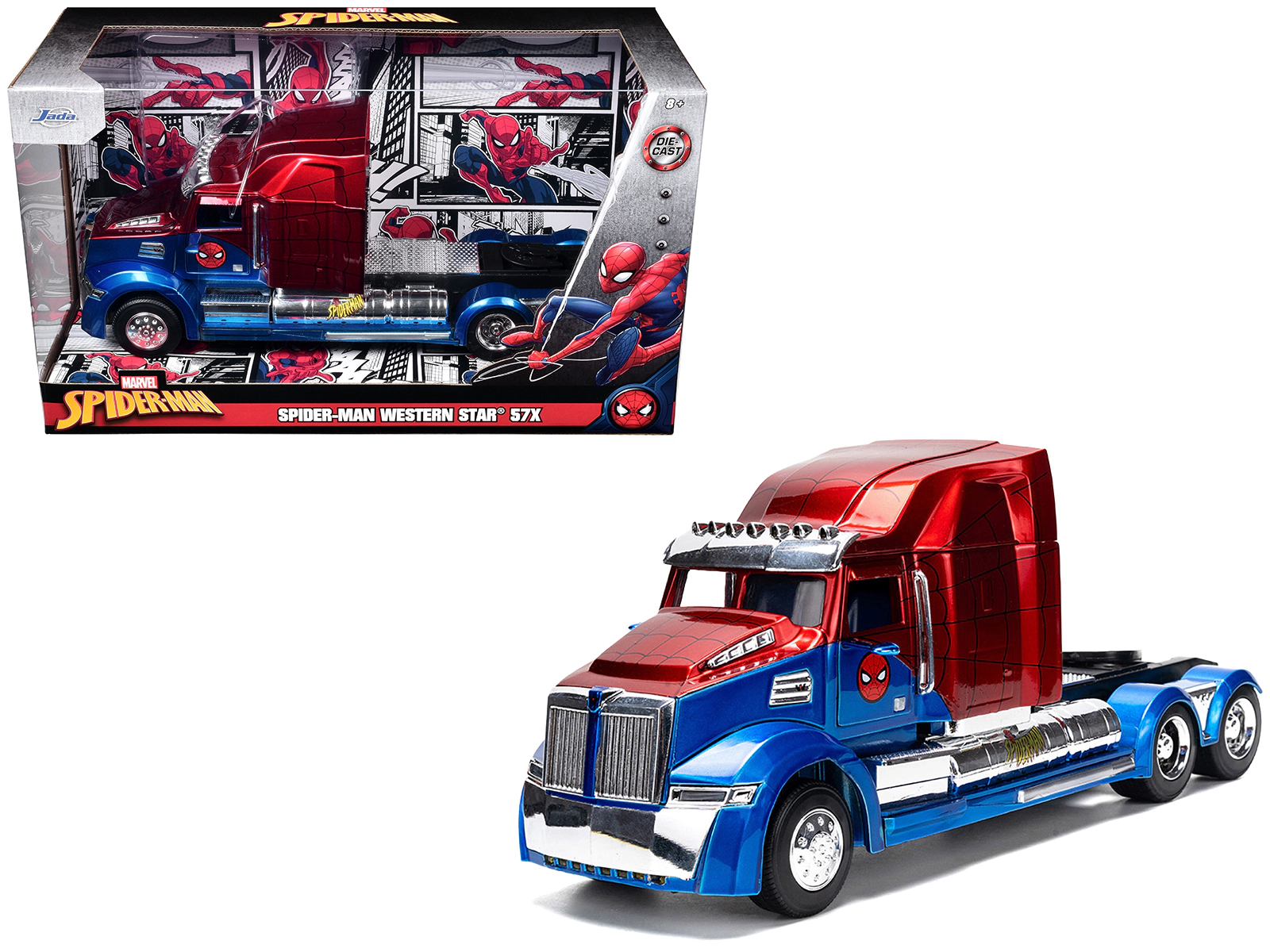 Jada Western Star 57X Truck Tractor "Spider-Man" Blue And Red Metallic "Hollywood Rides" Series 1/24 Diecast