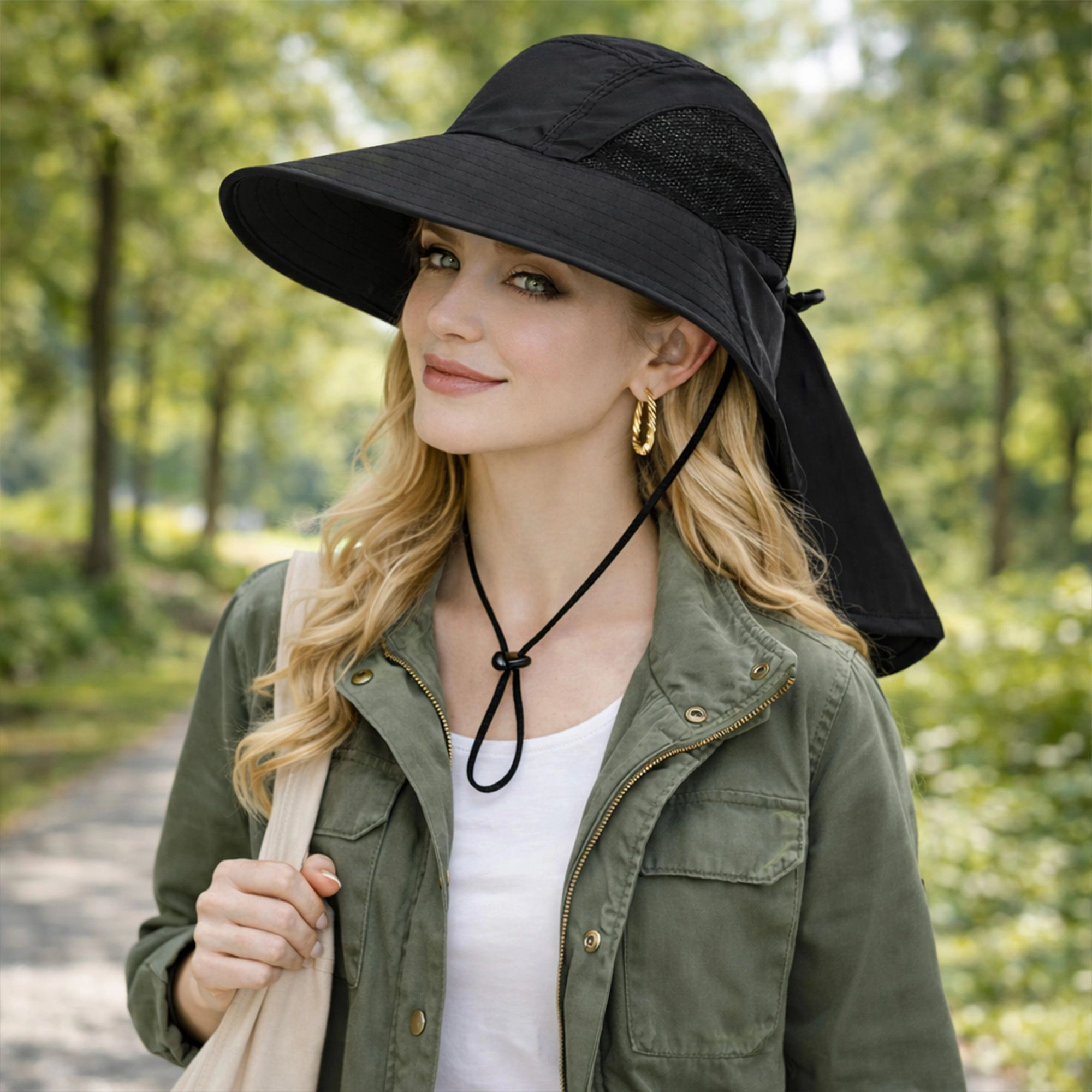 Anna-Kaci Women's Wide Brim Sun Hat with Neck Flap UV Protection Lightweight Breathable Outdoor