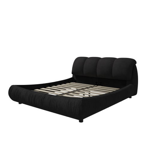 Flynama King Luxury Upholstered Platform Bed, Oversized Padded Backrest, Solid Wood, Black