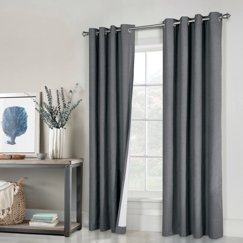 Thermaplus Ventura Blackout Grommet Curtain Panel Pair Frame Windows with Subtle Slub Textured Motif 78" x 84" Dark