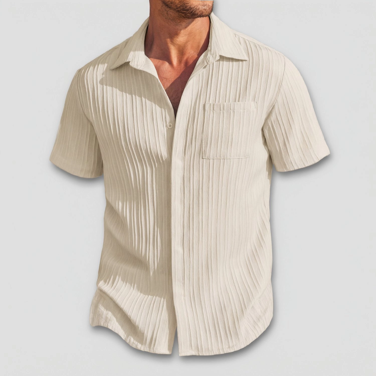 COOFANDY Mens Short Sleeve Button Down Shirts  V Neck Pleated Casual Tops