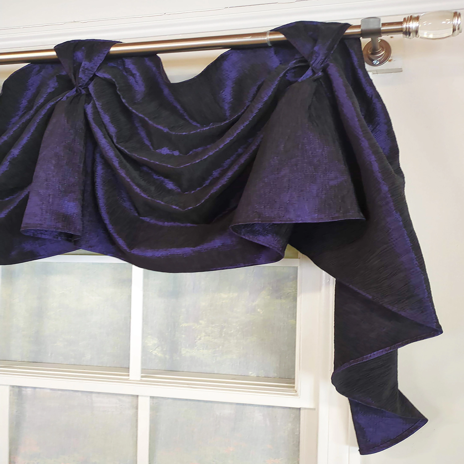 RLF Home Crinkle Taffeta 3-S Victory 100% Polyester Tab Top Swag Window Curtain 54" x 25" Navy