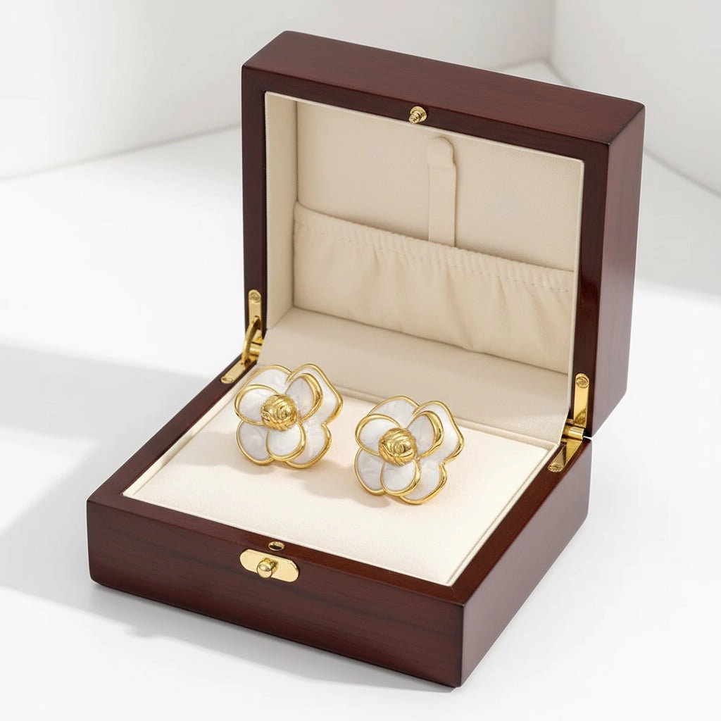 DressAtR Women's Flower 18K Gold Plated Stud Earrings