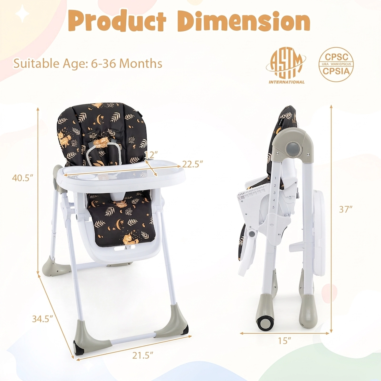 3-in-1 Convertible Baby High Chair One-Click Fold 7 Seat Heights 3 Backrest Angles 2-Position Seat Belt Dark Brown