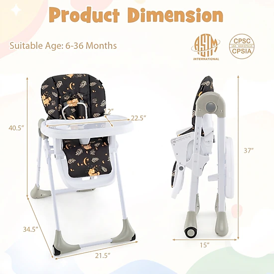 3-in-1 Convertible Baby High Chair One-Click Fold 7 Seat Heights 3 Backrest Angles 2-Position Seat Belt Dark Brown