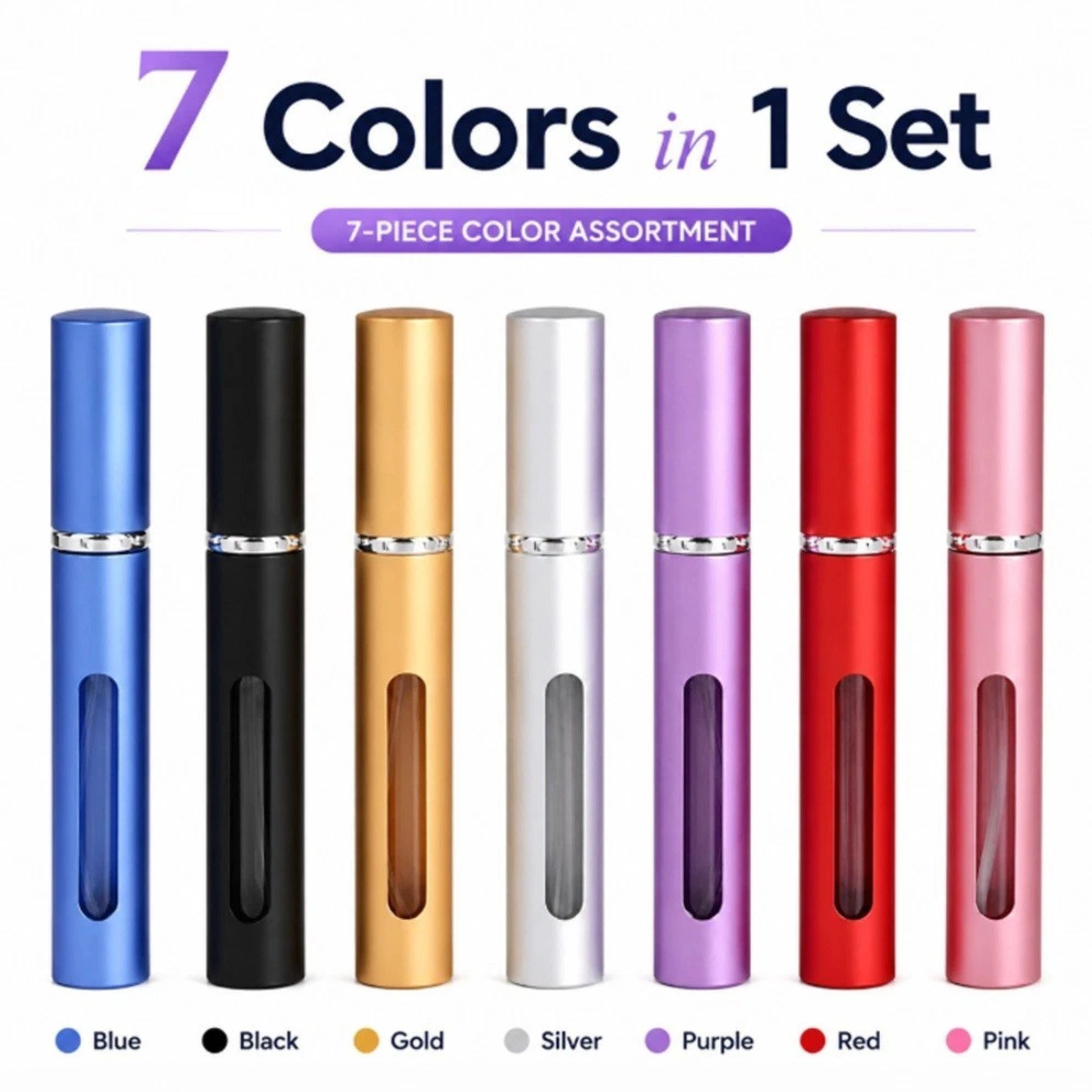 Home Collection Pack of 7 10ml Refillable Perfume Atomizer Travel Spray Bottles