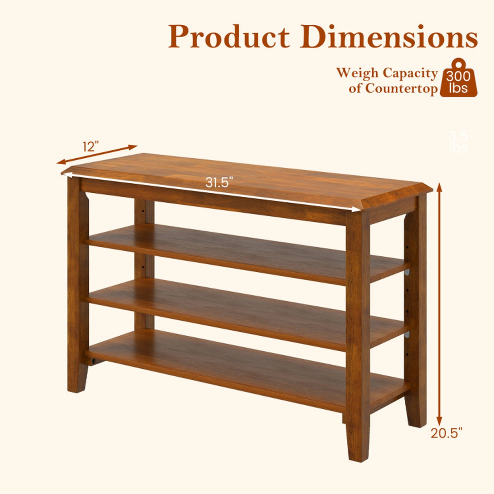 SUGIFT 3-Tier Brown 31.5-in Shoe Rack Bench with Adjustable Shelves for Entryway Storage and Seating