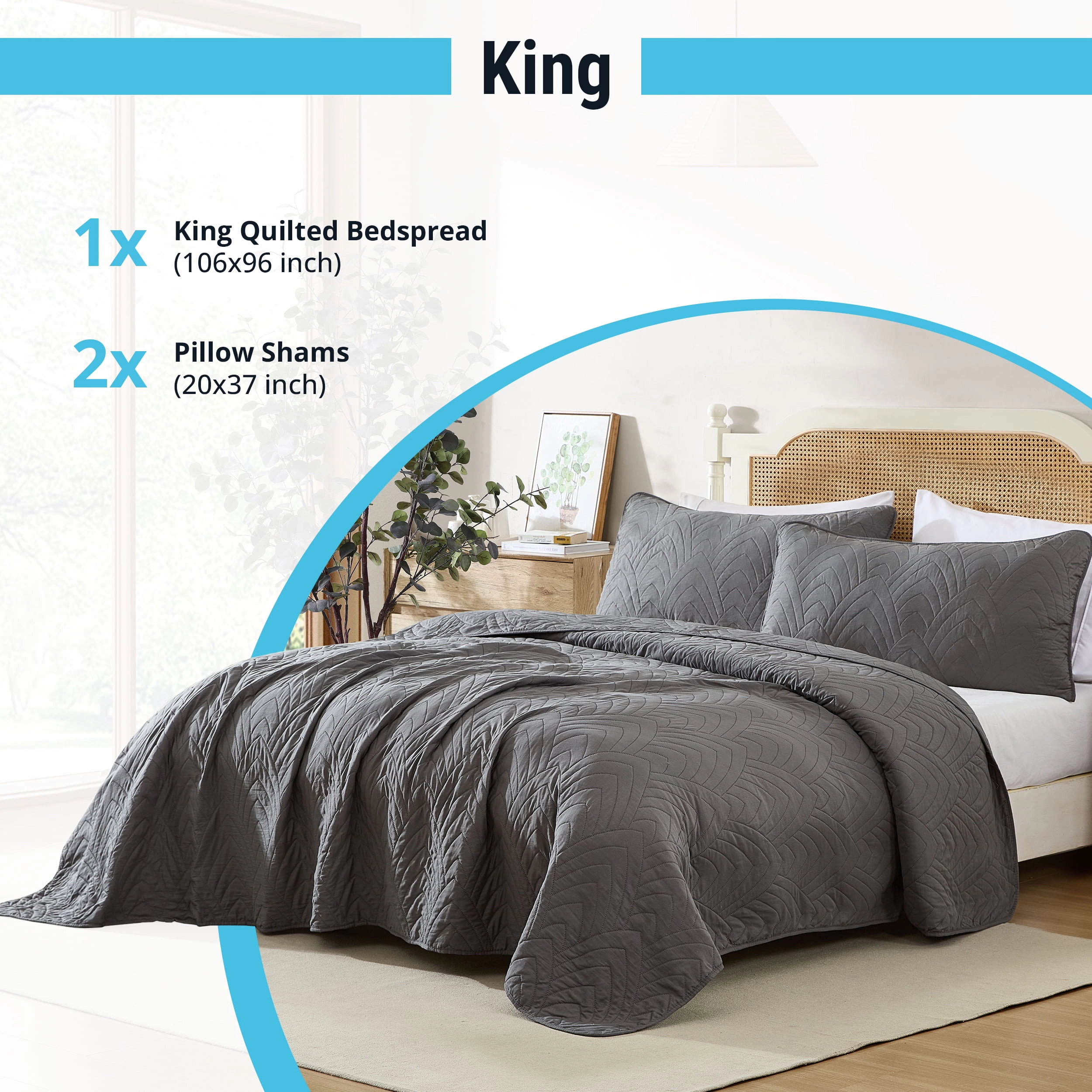 HLC.ME Weston - 3 Piece King Quilt Set, Lightweight Bedspread Coverlet Set