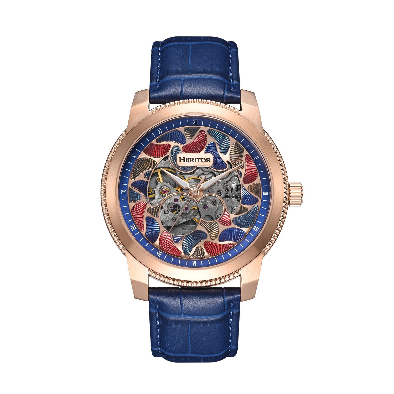 Heritor Automatic Emmanuel Semi-Skeleton Leather-Band Watch