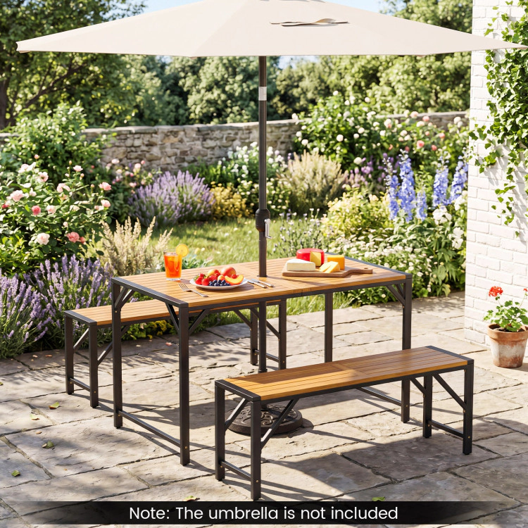 Hivvago Set Of 2 Acacia Wood Outdoor Bench With Slatted Seat For Backyard