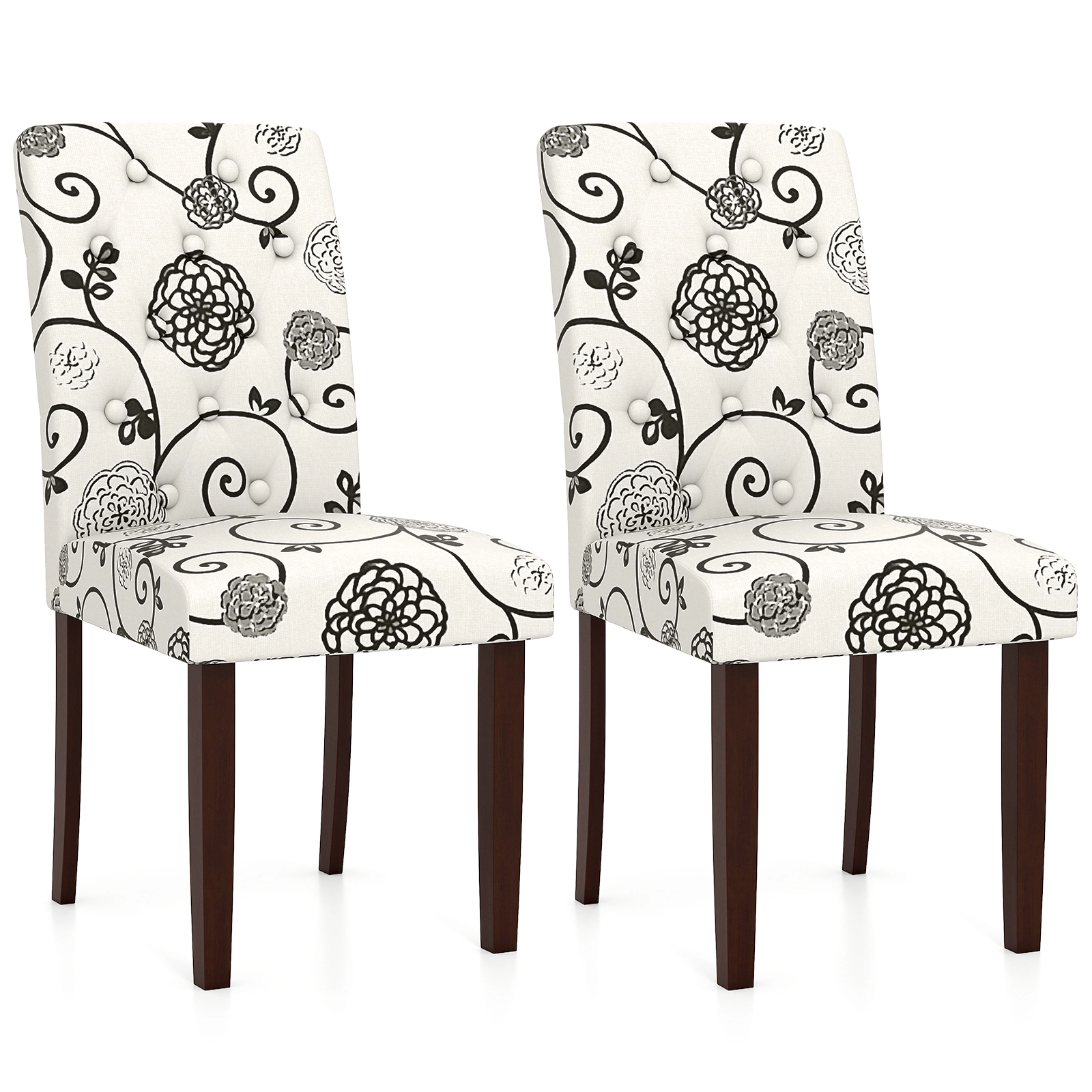 LJG Button Tufted Fabric Upholstered Wooden Dining Chair Set of 2 with High Curved Back