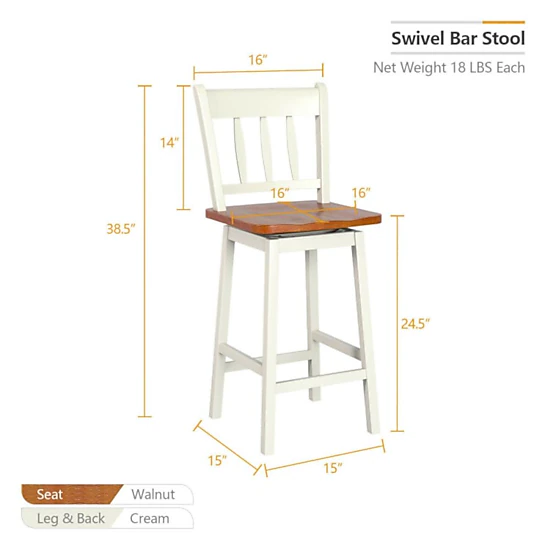 Hivvago 24.5-Inch Counter Height Bar Stools with Full 360° Swivel Function -Set of 2