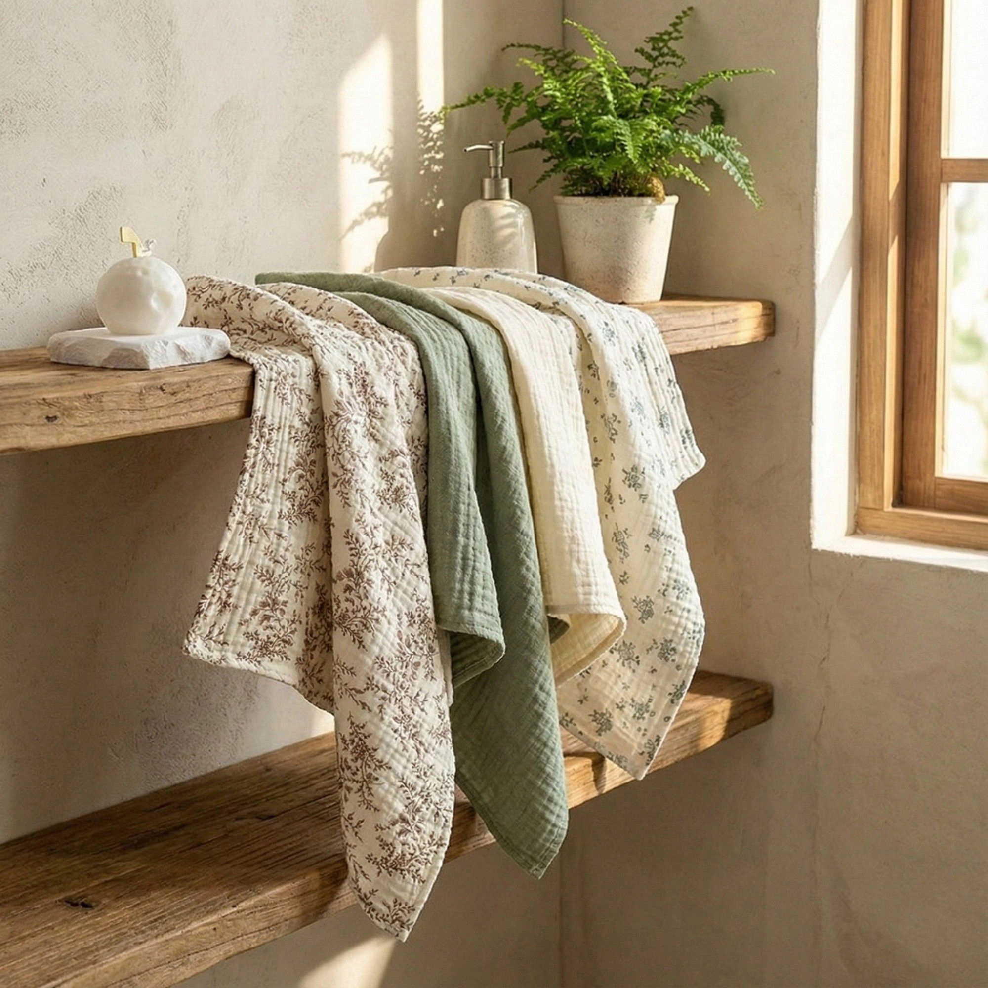Alilang Unisex Soft Cotton Textured Kitchen Cleaning Cloths Hanging Dish Towels Floral and Solid Mix 4 Pack