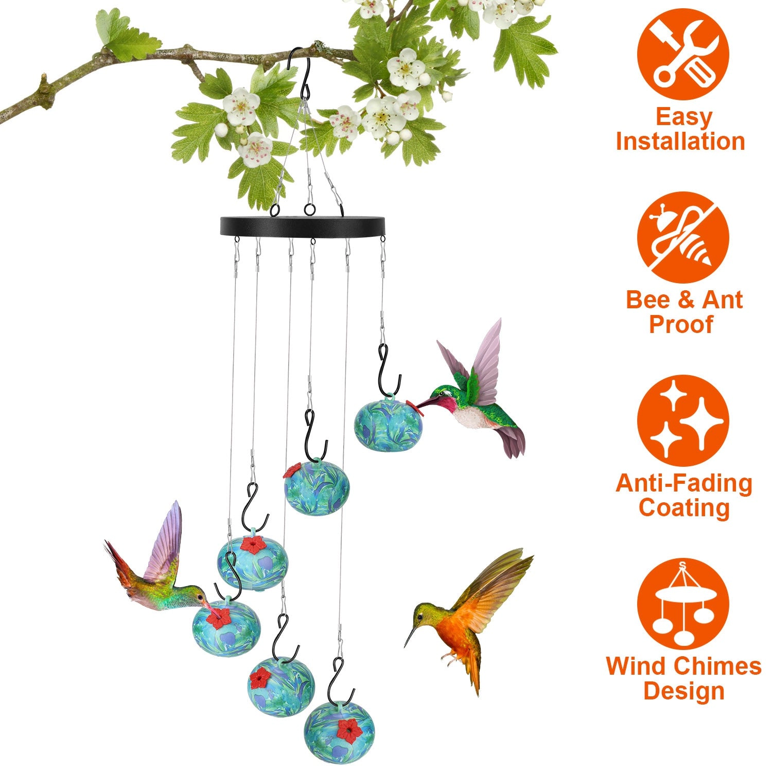 GBruno Wind Chime Hummingbird Feeder With Ant Guard