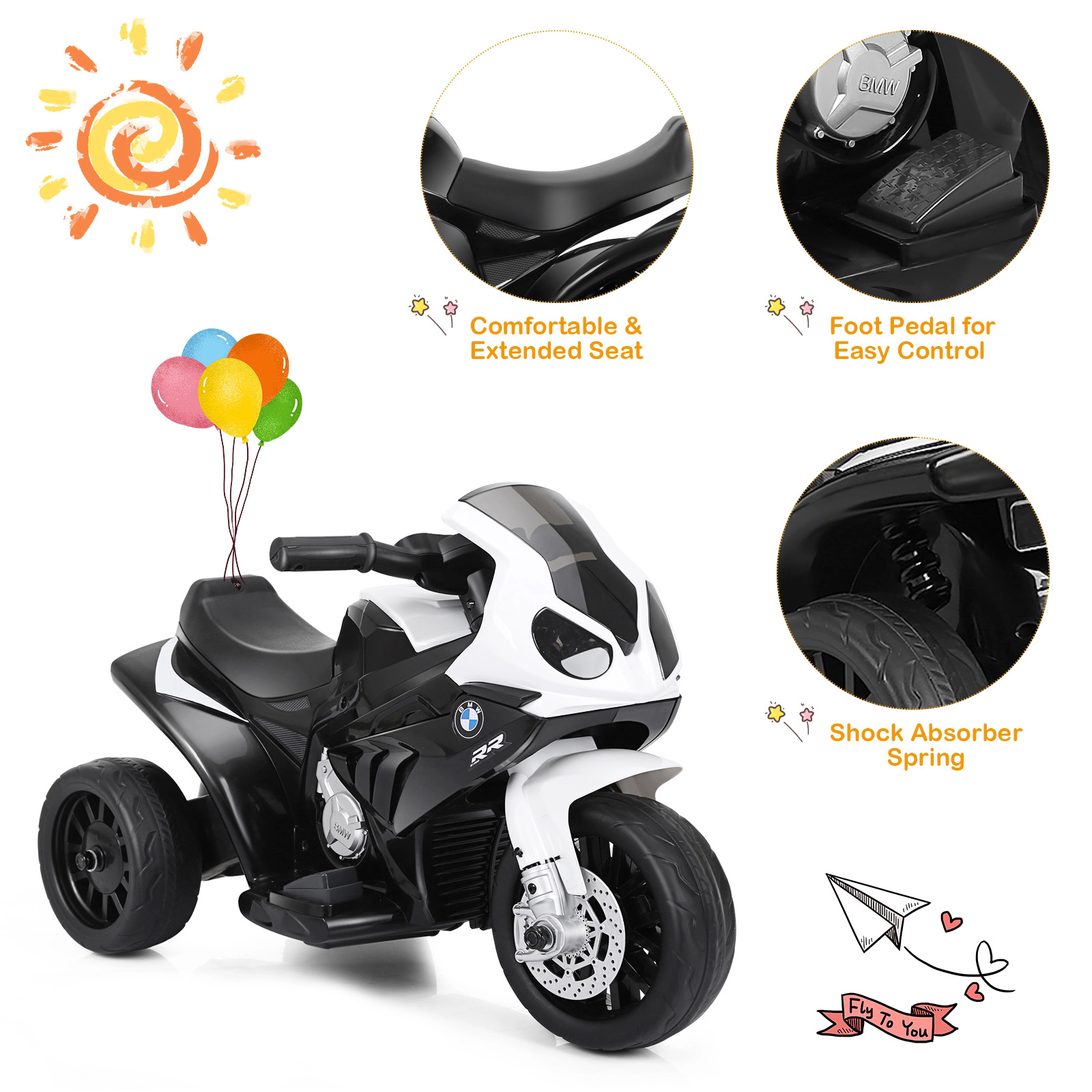 SUGIFT Foot Pedal Control 6V 3-Wheel Licensed Kids Electric Motorcycle Ride-On