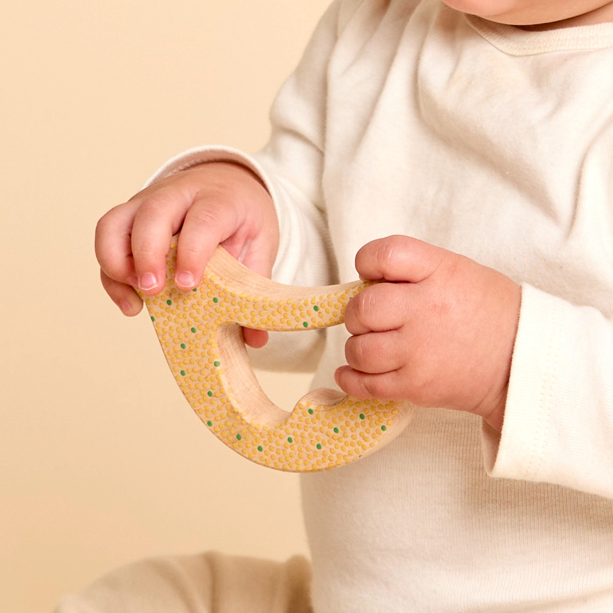Solid Maple Wood Bird Rattle & Teether - Dots, Natural Wooden Baby Toy Made in USA