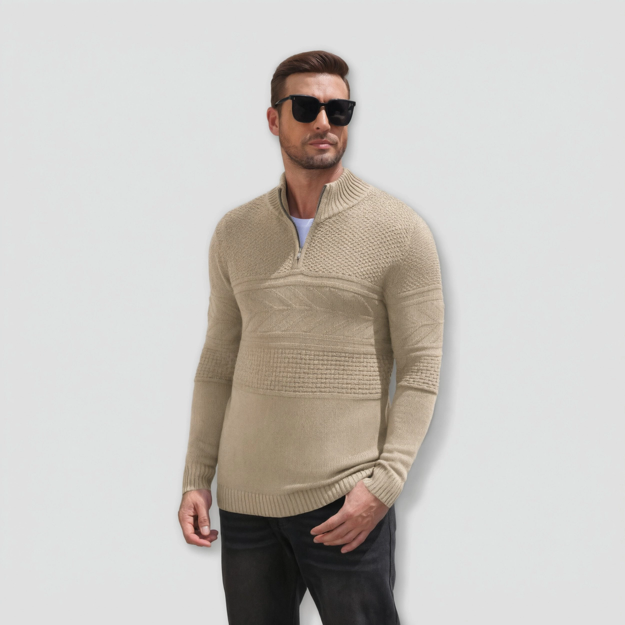 COOFANDY Men's 1/4 Zip Mock Neck Knit Long Sleeve Pullover