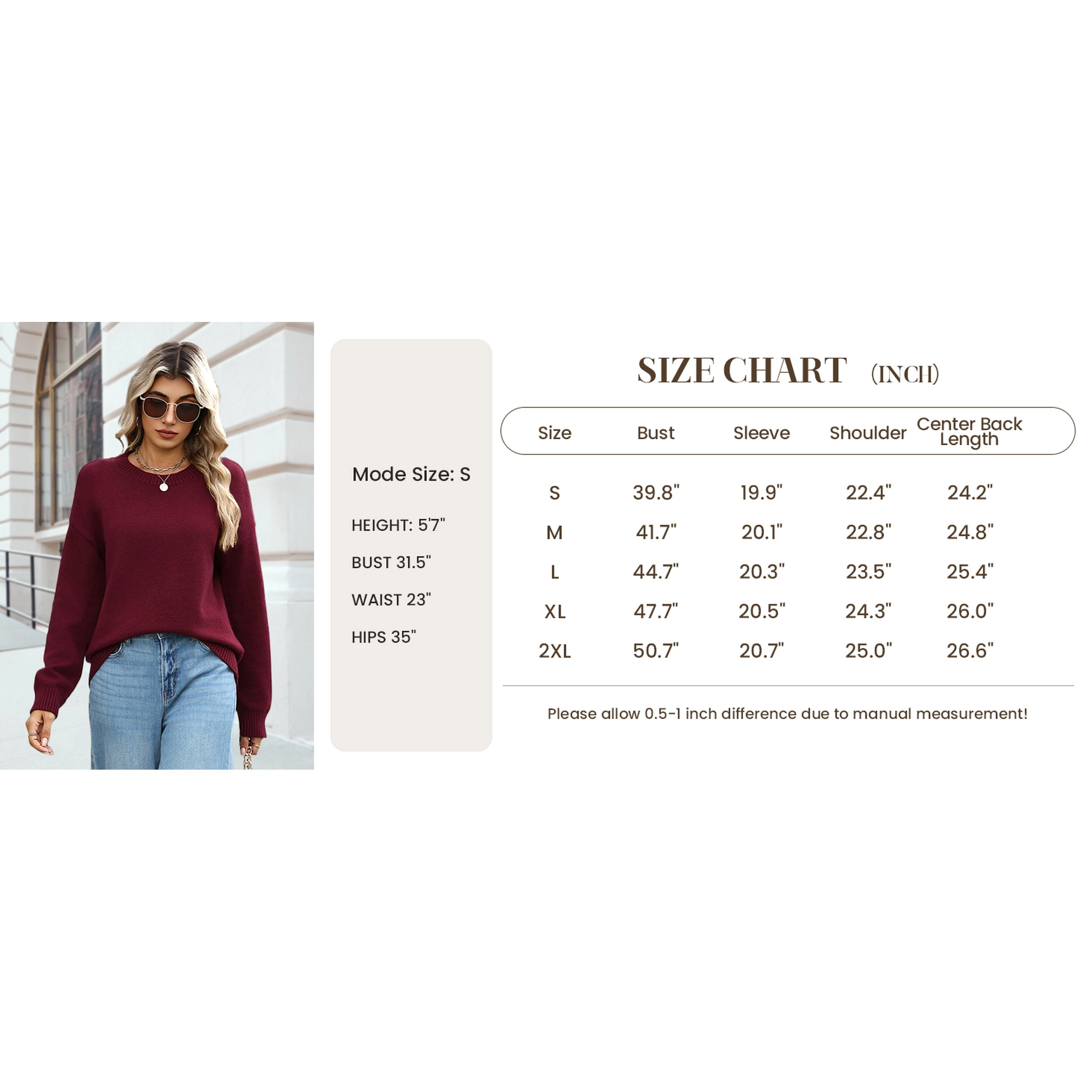 Zeagoo Women's Crewneck Ribbed Knit Loose Fit Long Sleeve Pullover