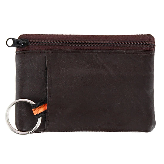 CTM Leather Zipper RFID Coin Pouch Wallet with ID Window & Key Ring