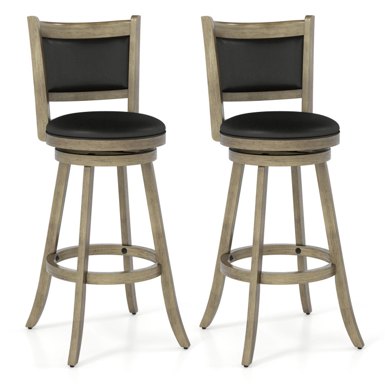 Hivvago 2 Pieces 29 Inch Wooden Swivel Height Bar Stool With Pvc Cushioned Seat