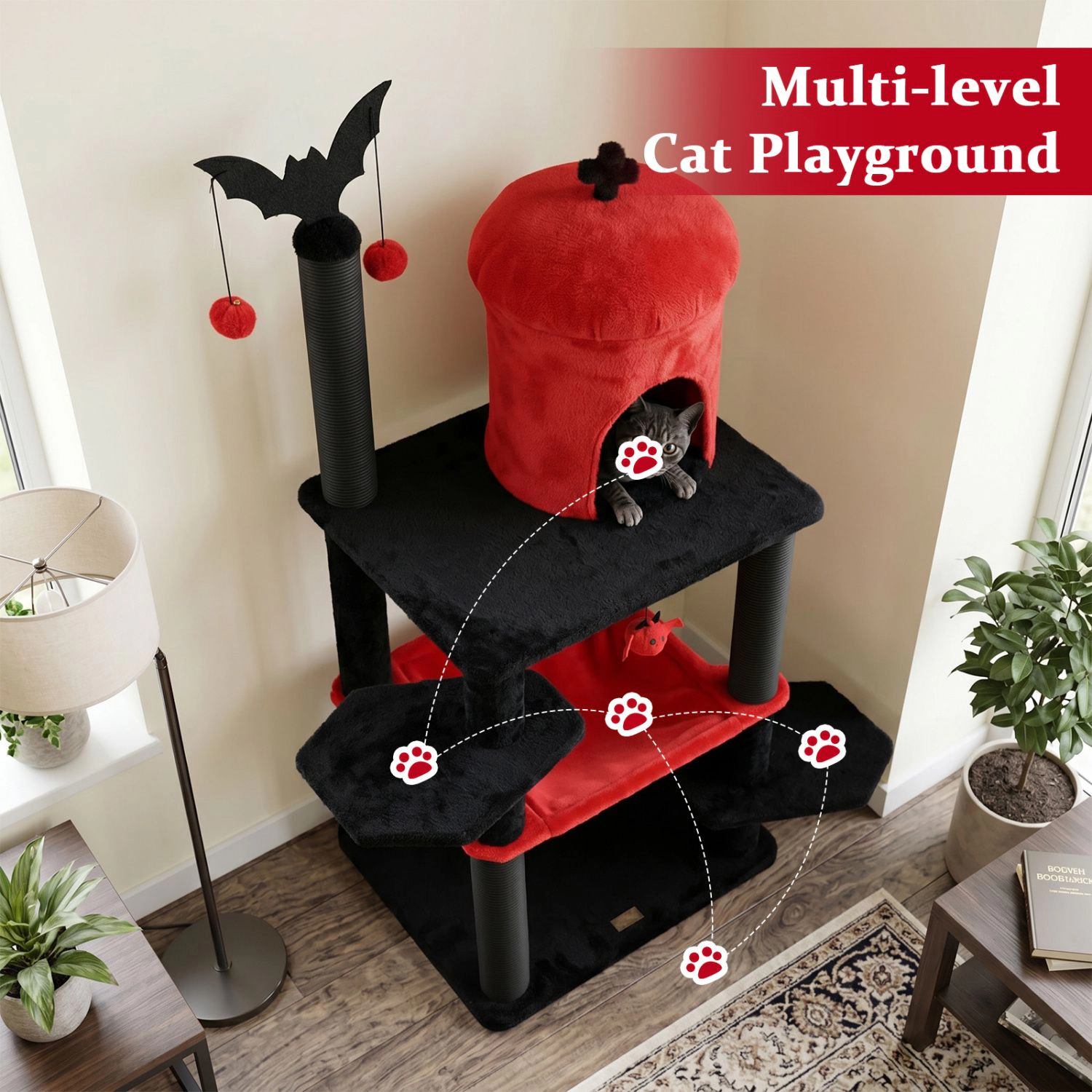 SlickBlue Gothic Cat Tower with Condo, Hammock and Scratching Posts