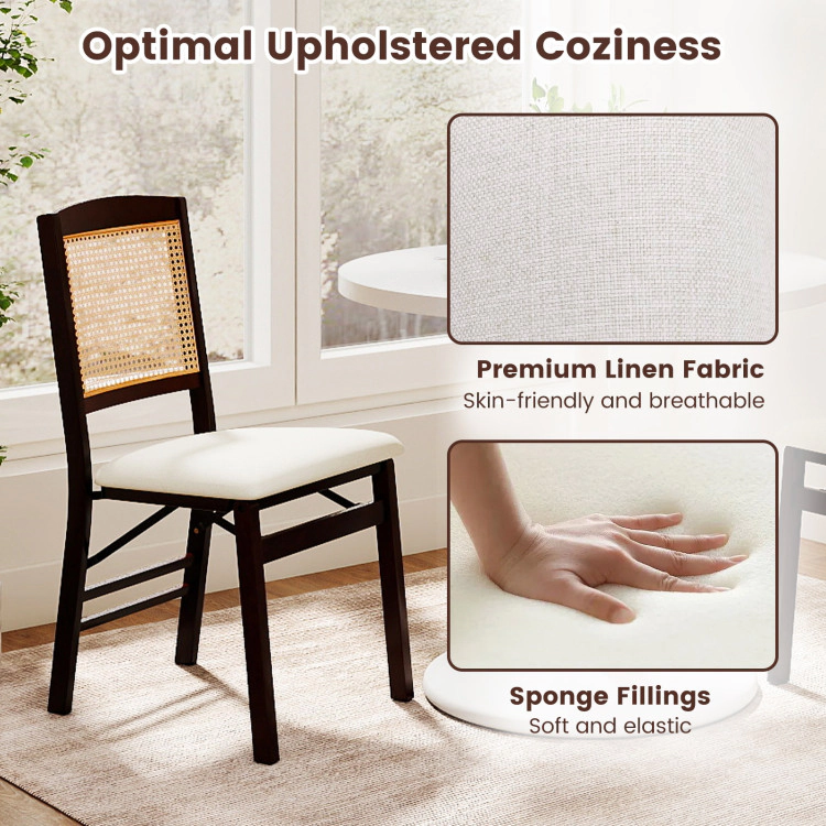 Hivvago Folding Dining Chairs Set Of 4 Rubber Wood With Linen Padded Seat
