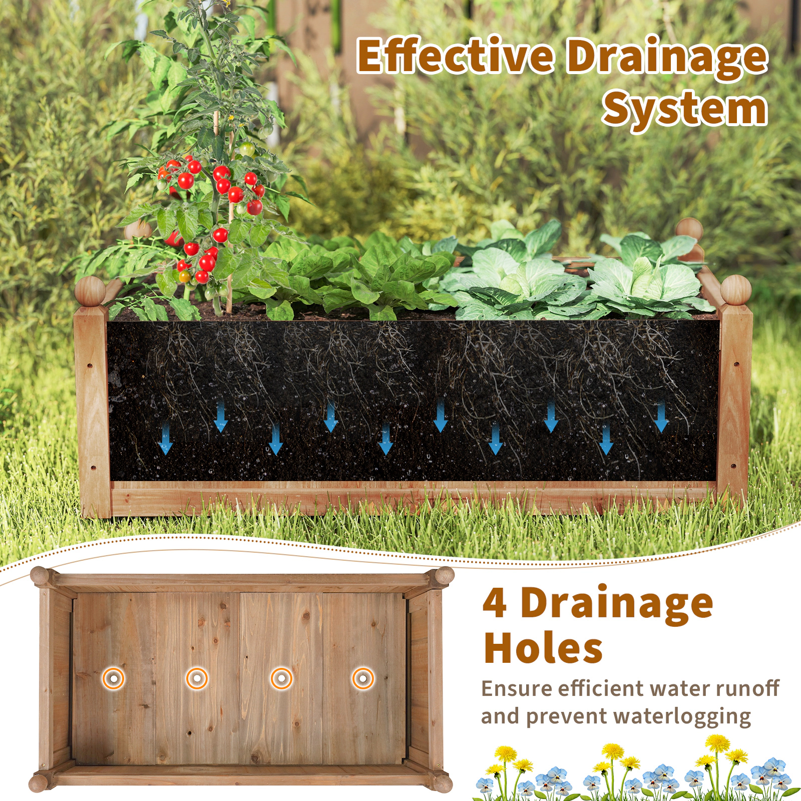 Hivvago Outdoor Garden Planter Box with Drainage