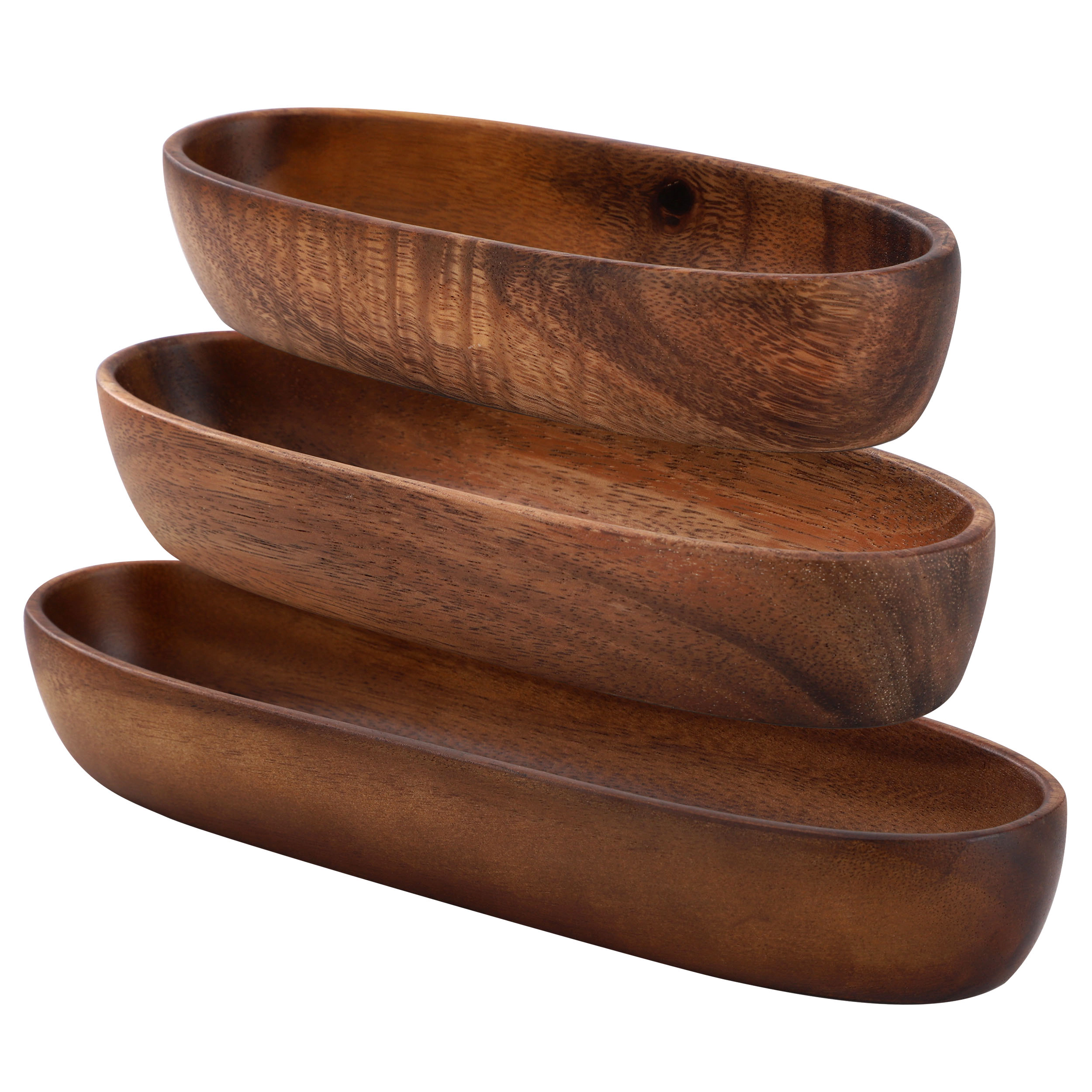 MegaChef 3 Piece Acacia Wood Oval Serving Bowls in Assorted Sizes