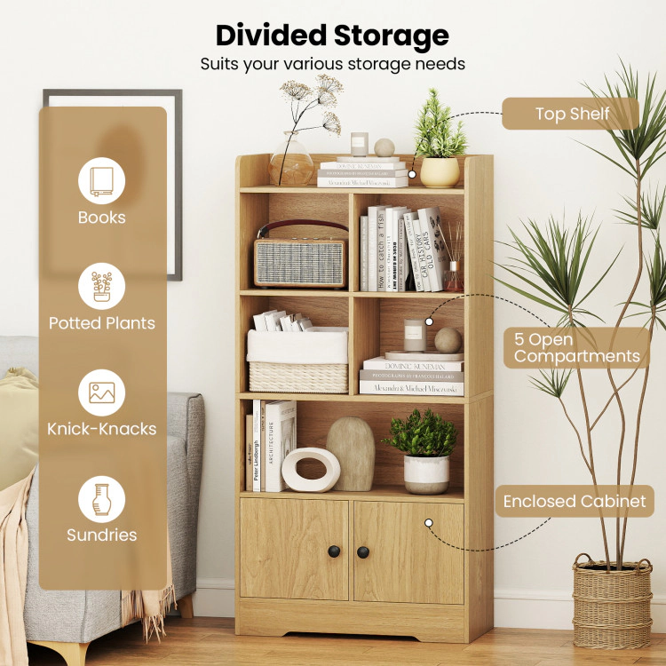 Hivvago 4 Tiers Bookshelf with Cubes Display Shelf and 2 Doors