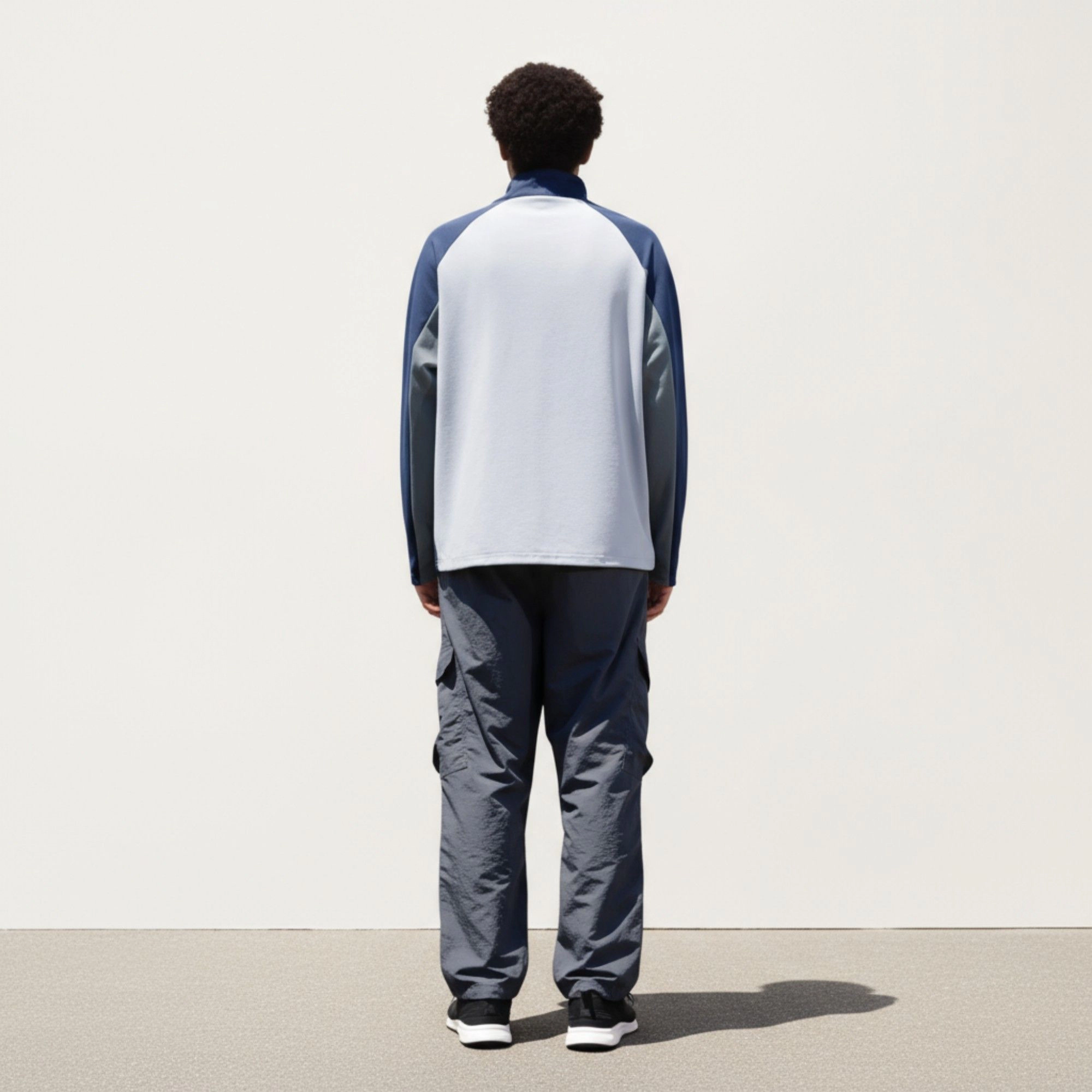 Anna-Kaci Men's Long Sleeve Quarter-Zip Pullover with Color Block Panels and Stand Collar