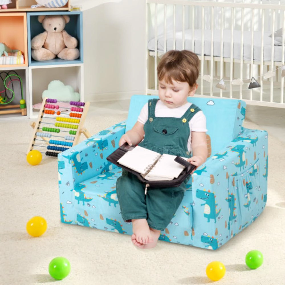 Hivvago Kids Recliner Sofa Converts To Sleeper Bed For Boys Girls-Blue