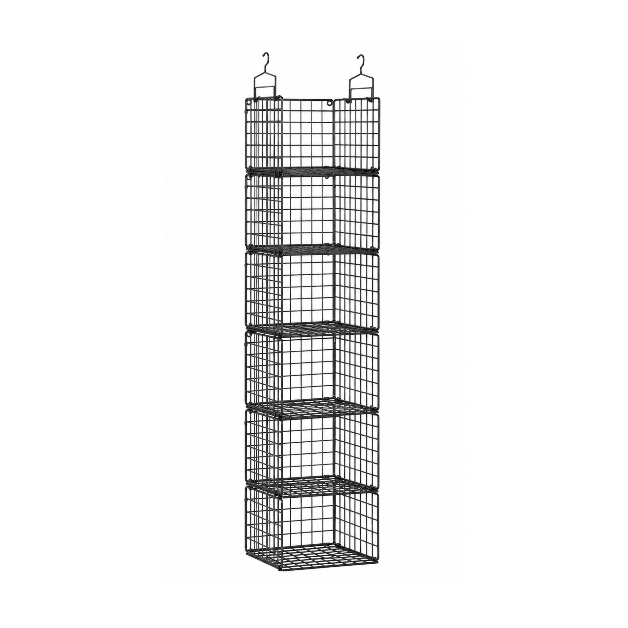 Stock Preferred Hanging Metal Closet Organizer Shelf with Hooks for Clothes and Sweaters Black 6 Tier