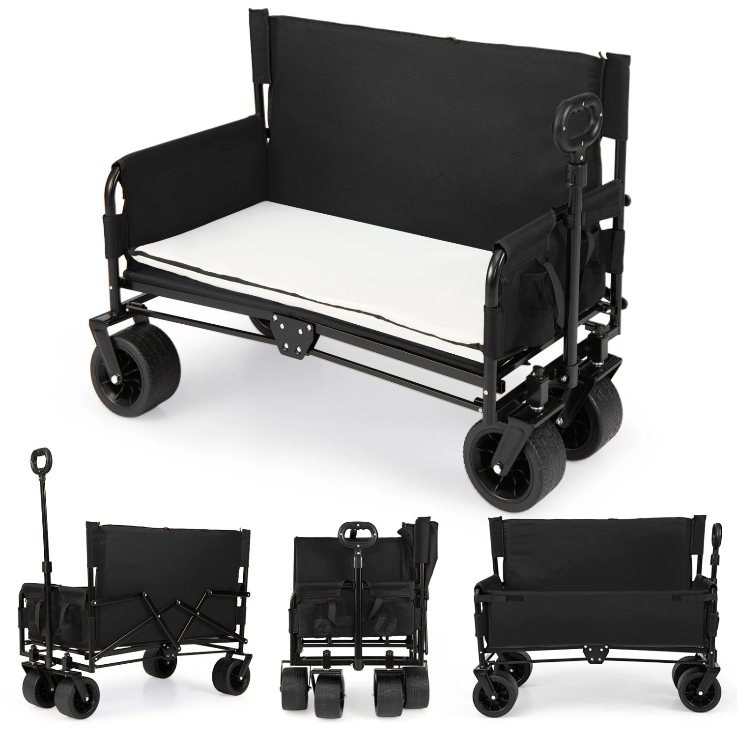 LJG 2-in-1 Wagon Bench Seat Combo Collapsible Beach Cart