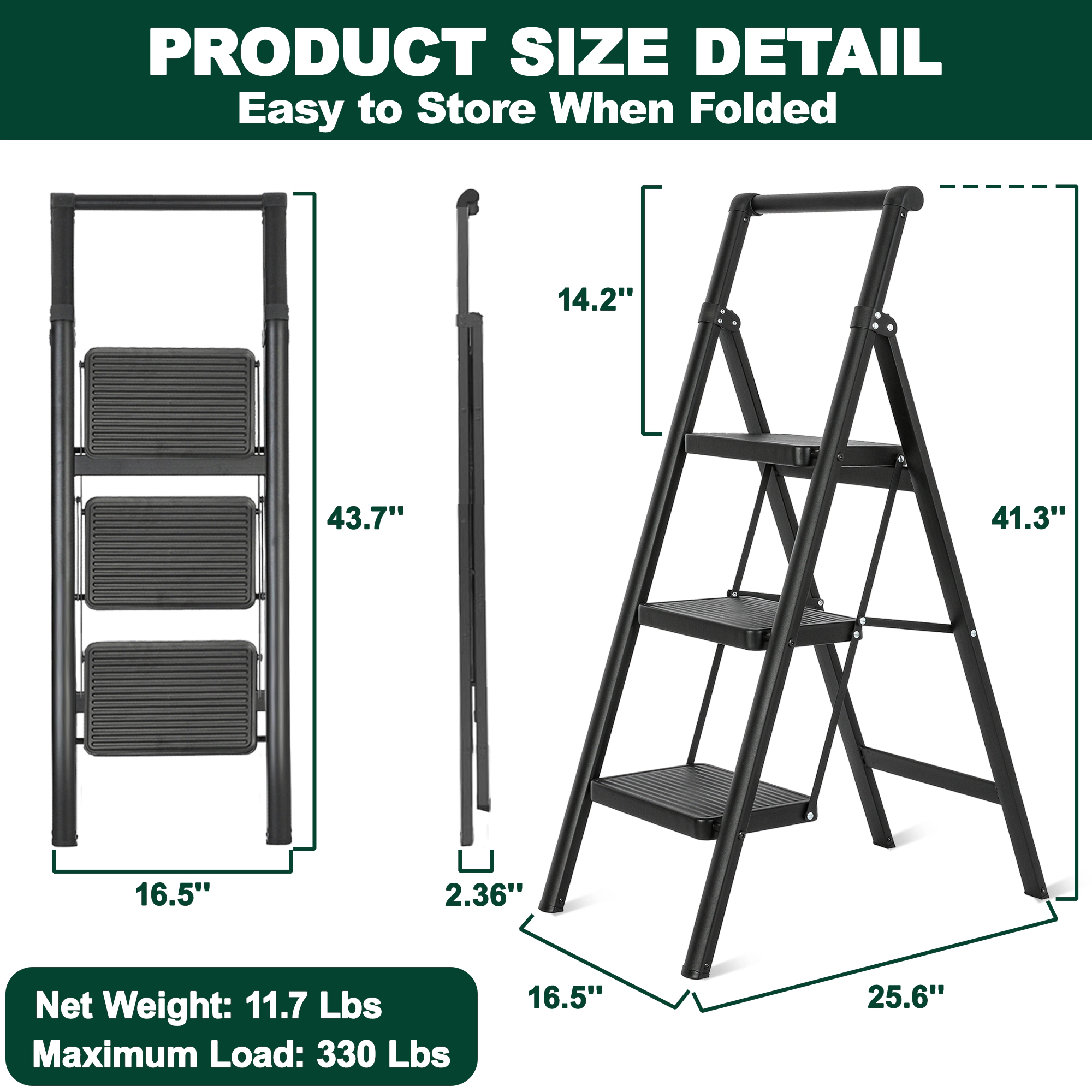 Flynama Step Ladder- 330lb Capacity Steel Foldable Step Stool